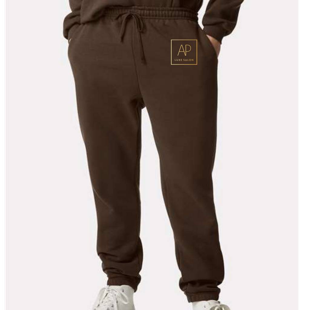 🖤 AP LUXE SALON Signature Joggers – Metallic Gold Square Logo