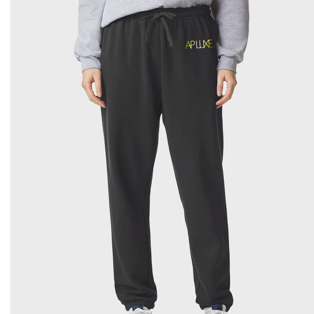🖤 AP LUXE Classic Joggers – Metallic Gold Text Logo