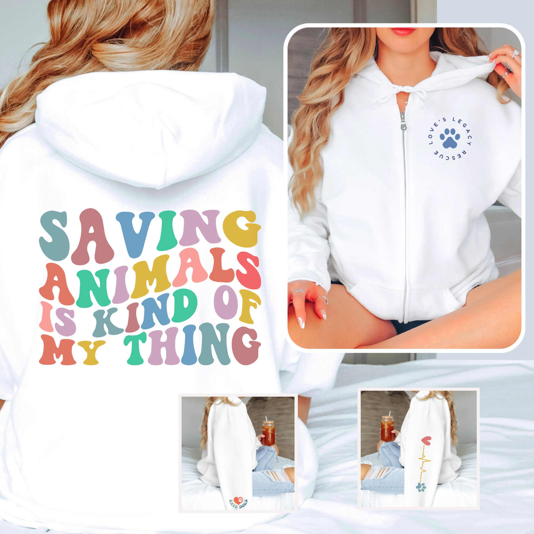 Saving Animals Zip Up Hoodie (available in several colors)