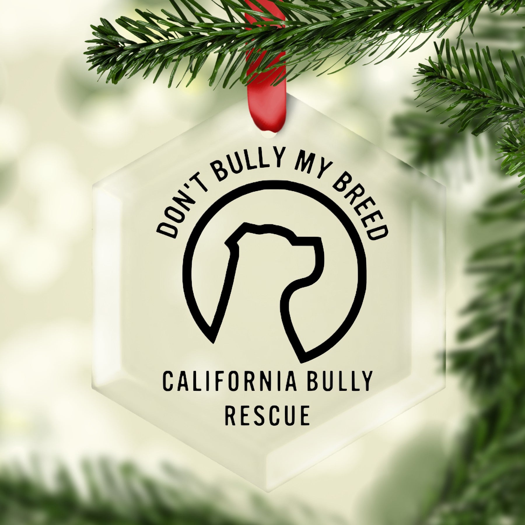 California Bully Rescue Glass Ornament (Free with purchase just add to cart)