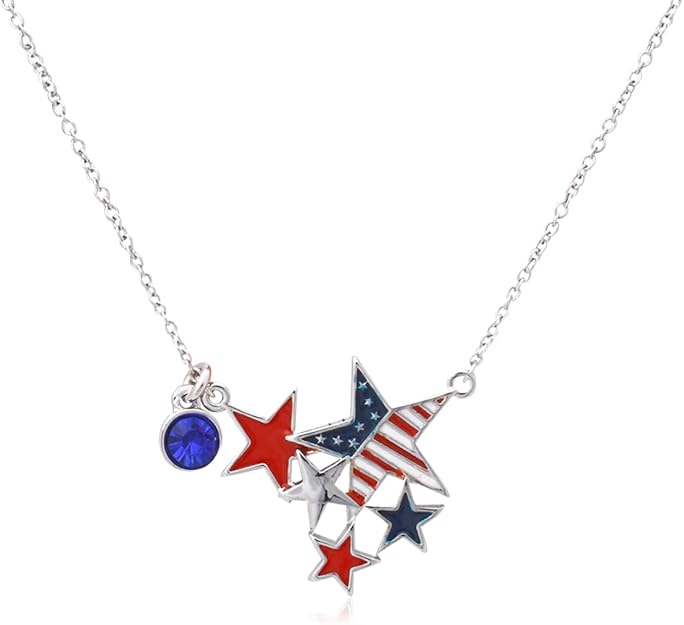 Patriotic Jewelry Set – Flag Necklace & Earrings (Adjustable 16"–18")