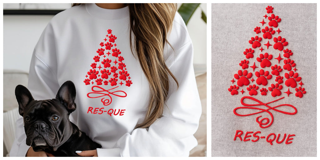 RES-QUE Holiday Sweatshirt (Red Puff HTV)  Cozy • Dimensional • Rescue-Themed Holiday Style