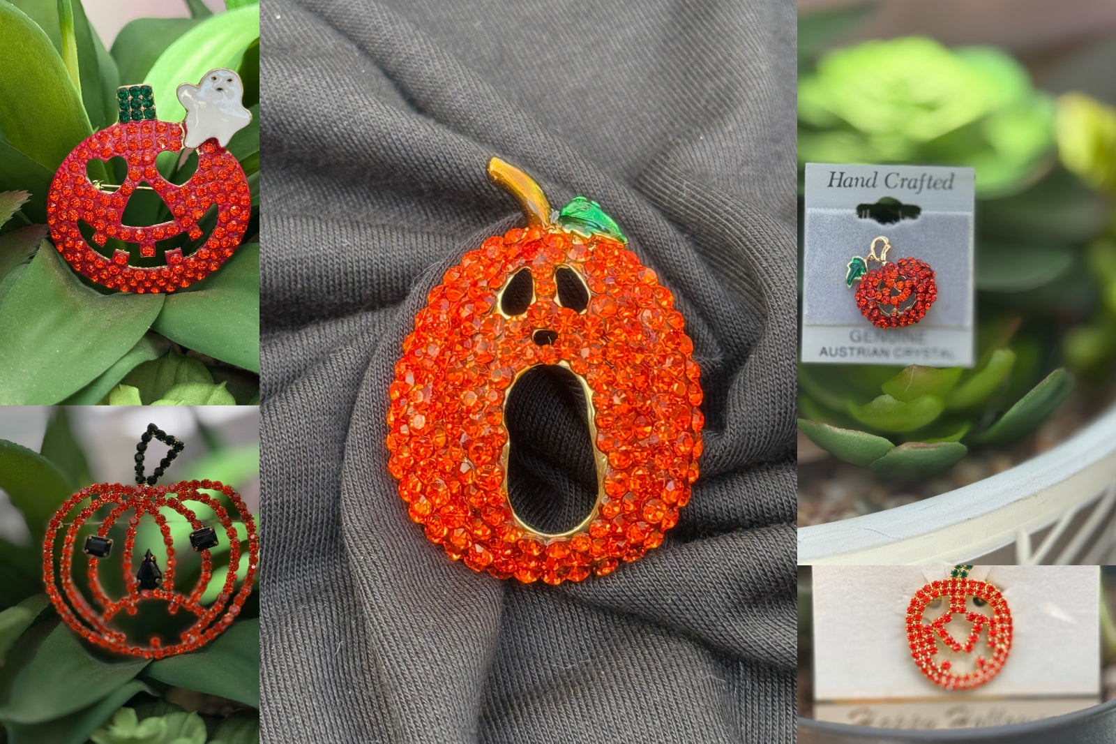 Halloween Pumpkin Crystal Pins – Sparkly Austrian Crystal Brooch Jewelry (choose from 5 designs) – Jack-O’-Lantern Designs – 50% OFF Halloween Sale