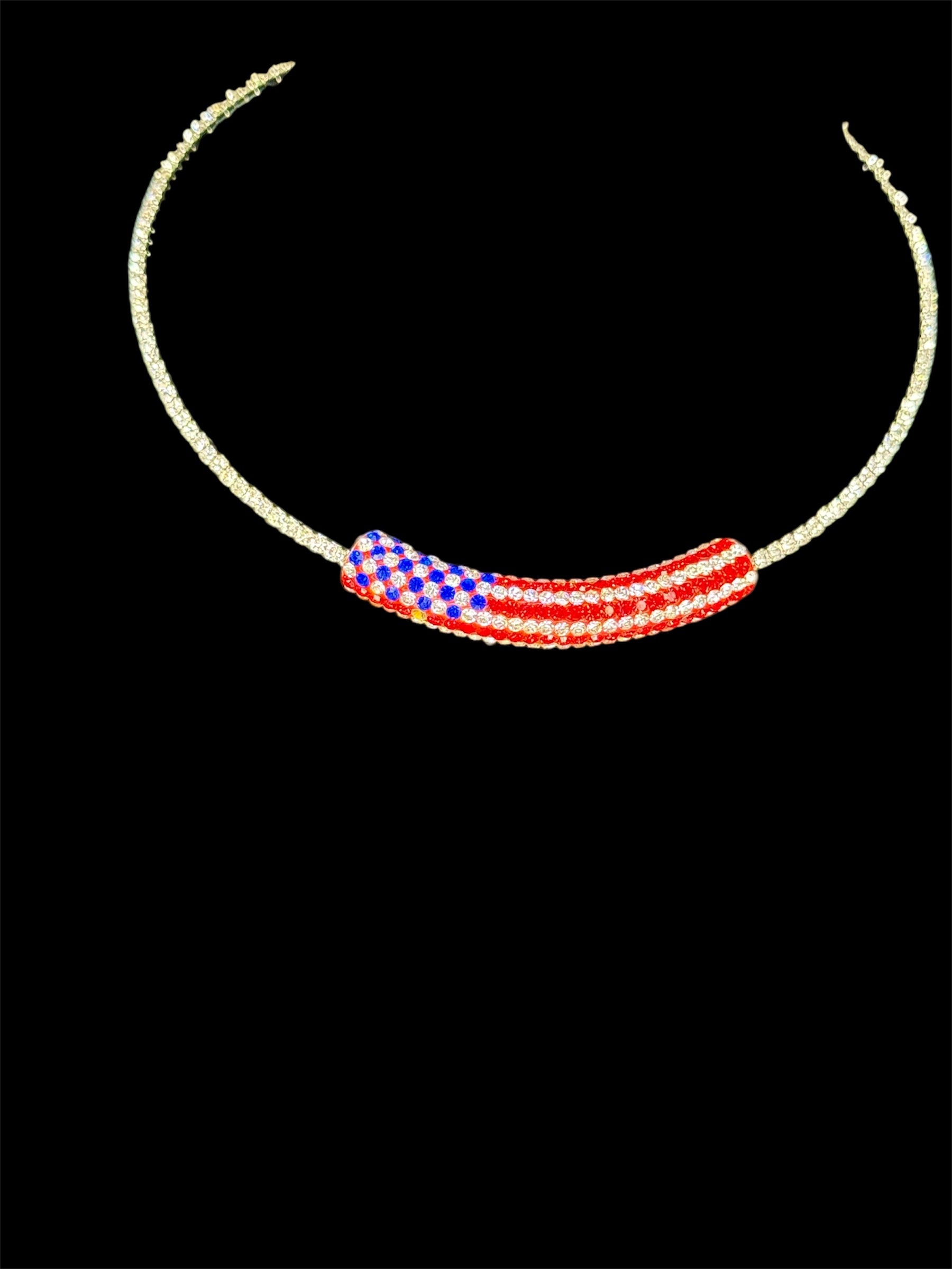 Patriotic Rhinestone Choker – [Bead Trio / Flag Curve Bar]