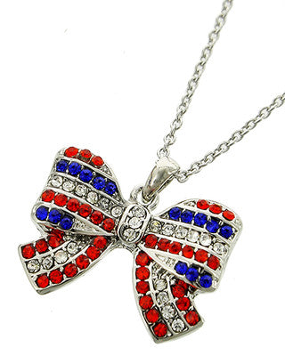 Freedom Bow Necklace – Patriotic Sparkle