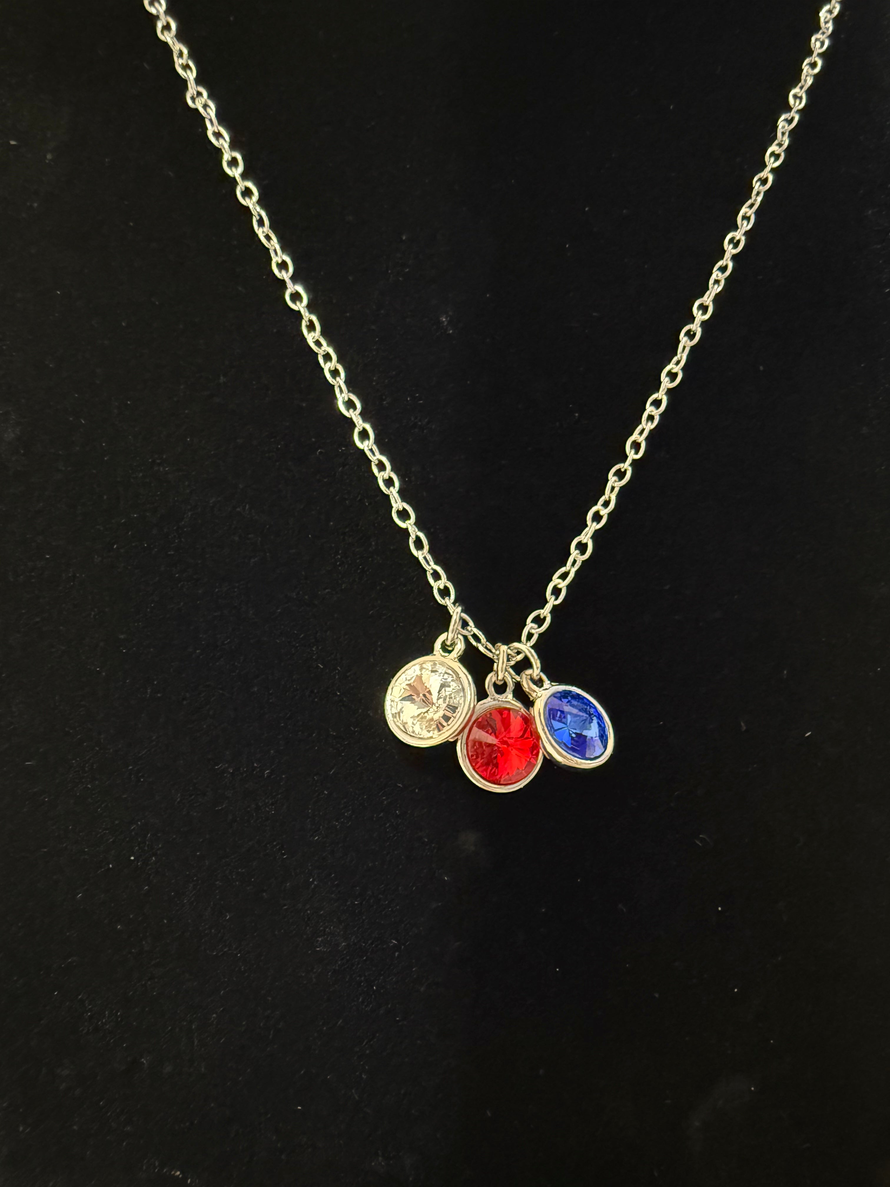 Red, White & Blue Swarovski Element Necklace – 18"–19" Adjustable | $15