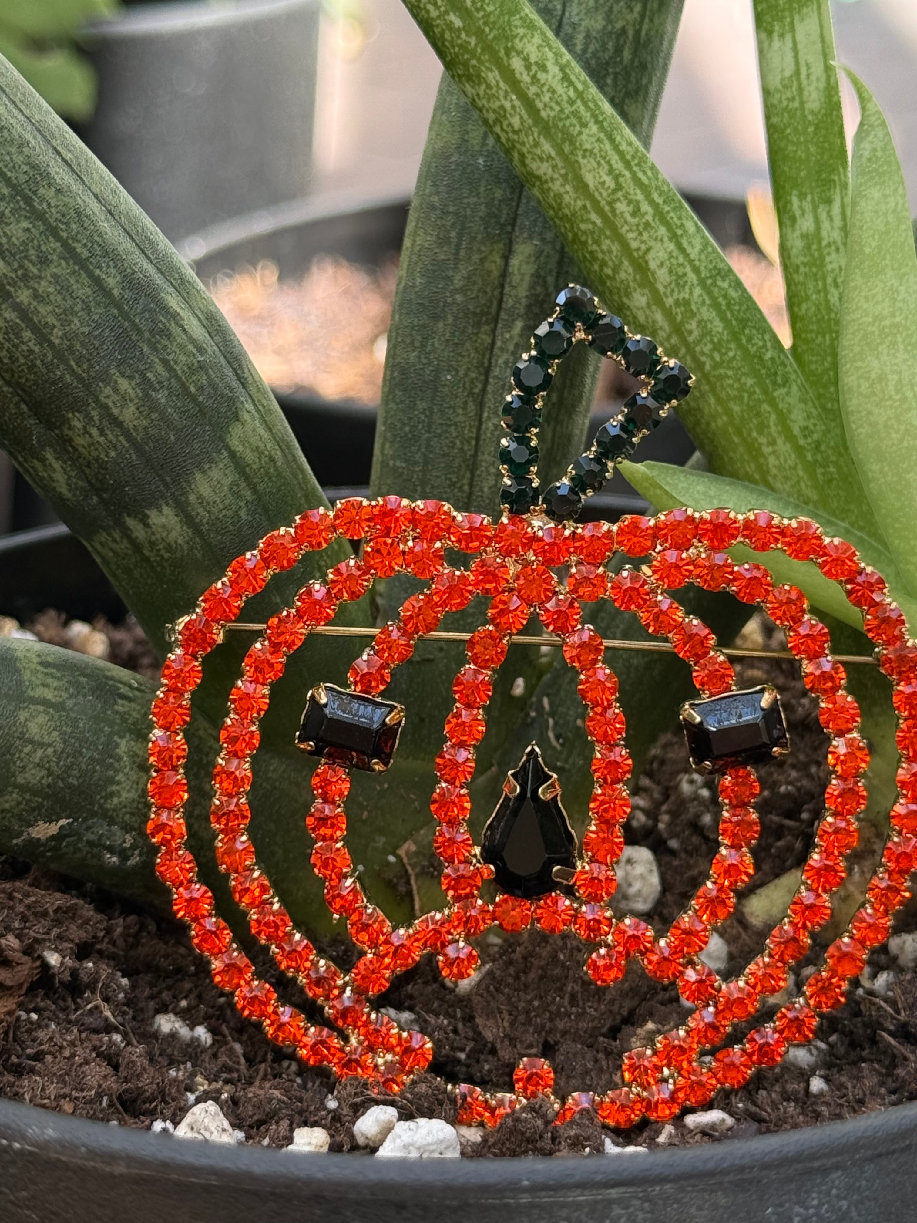 Halloween Pumpkin Crystal Pins – Sparkly Austrian Crystal Brooch Jewelry (choose from 5 designs) – Jack-O’-Lantern Designs – 50% OFF Halloween Sale