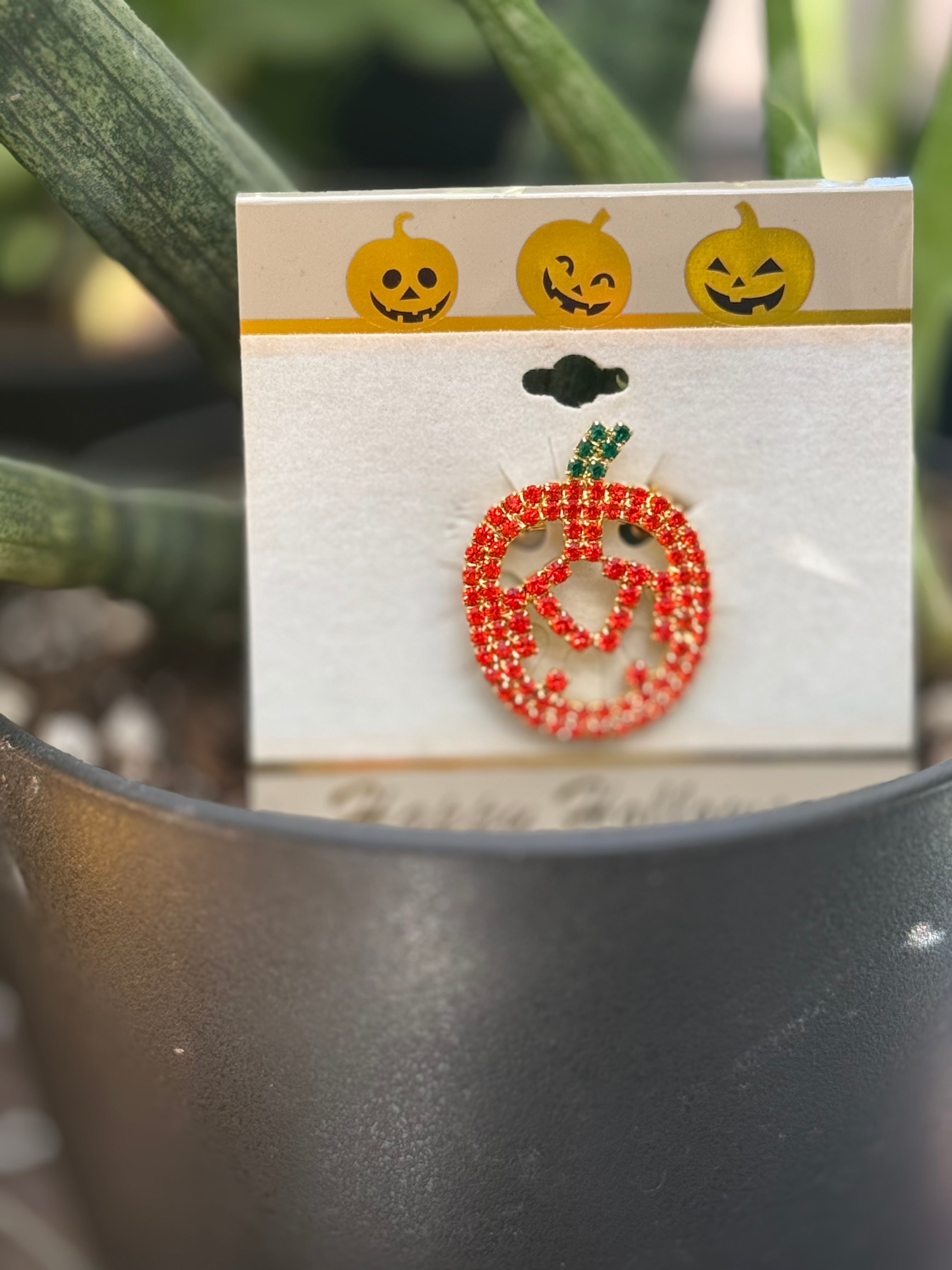 Halloween Pumpkin Crystal Pins – Sparkly Austrian Crystal Brooch Jewelry (choose from 5 designs) – Jack-O’-Lantern Designs – 50% OFF Halloween Sale