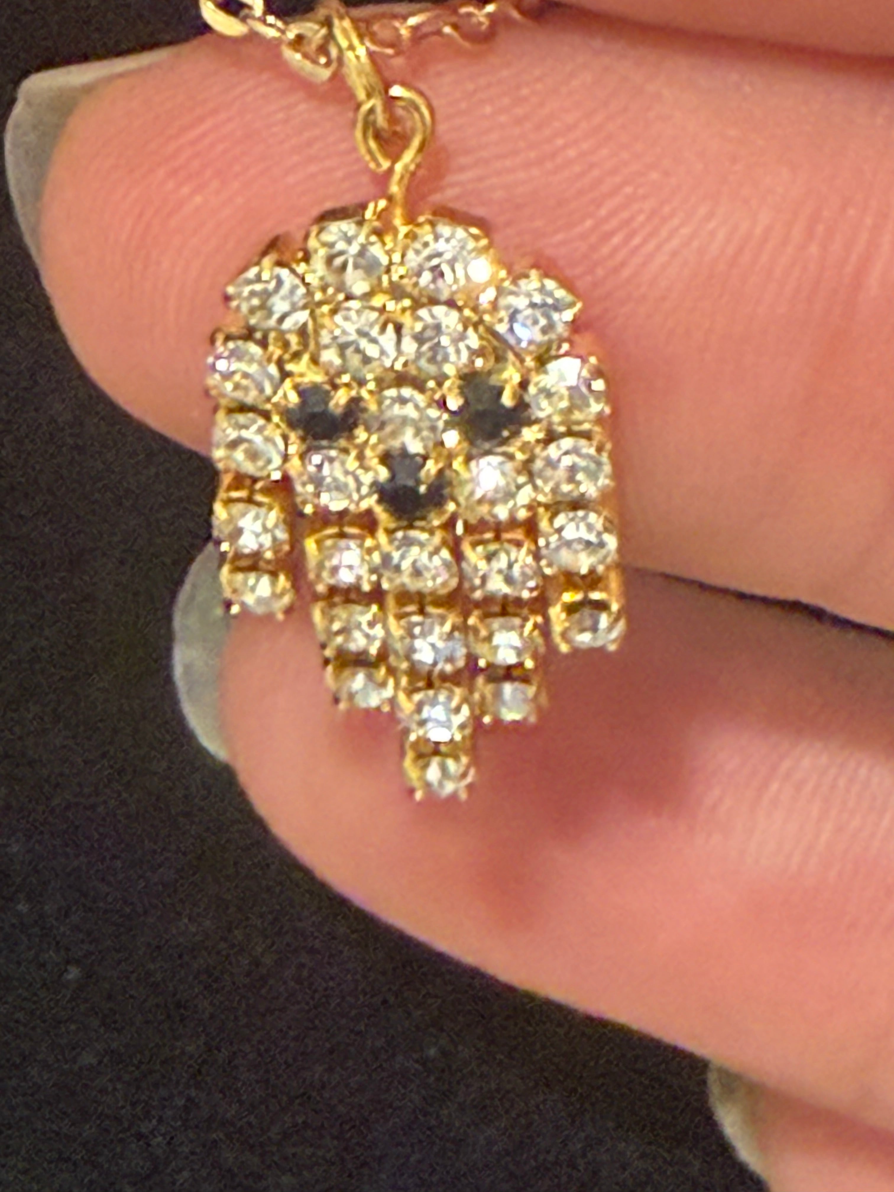 Sparkling Halloween Duo – Gold Ghost Necklace & Crystal “BOO!” Brooch