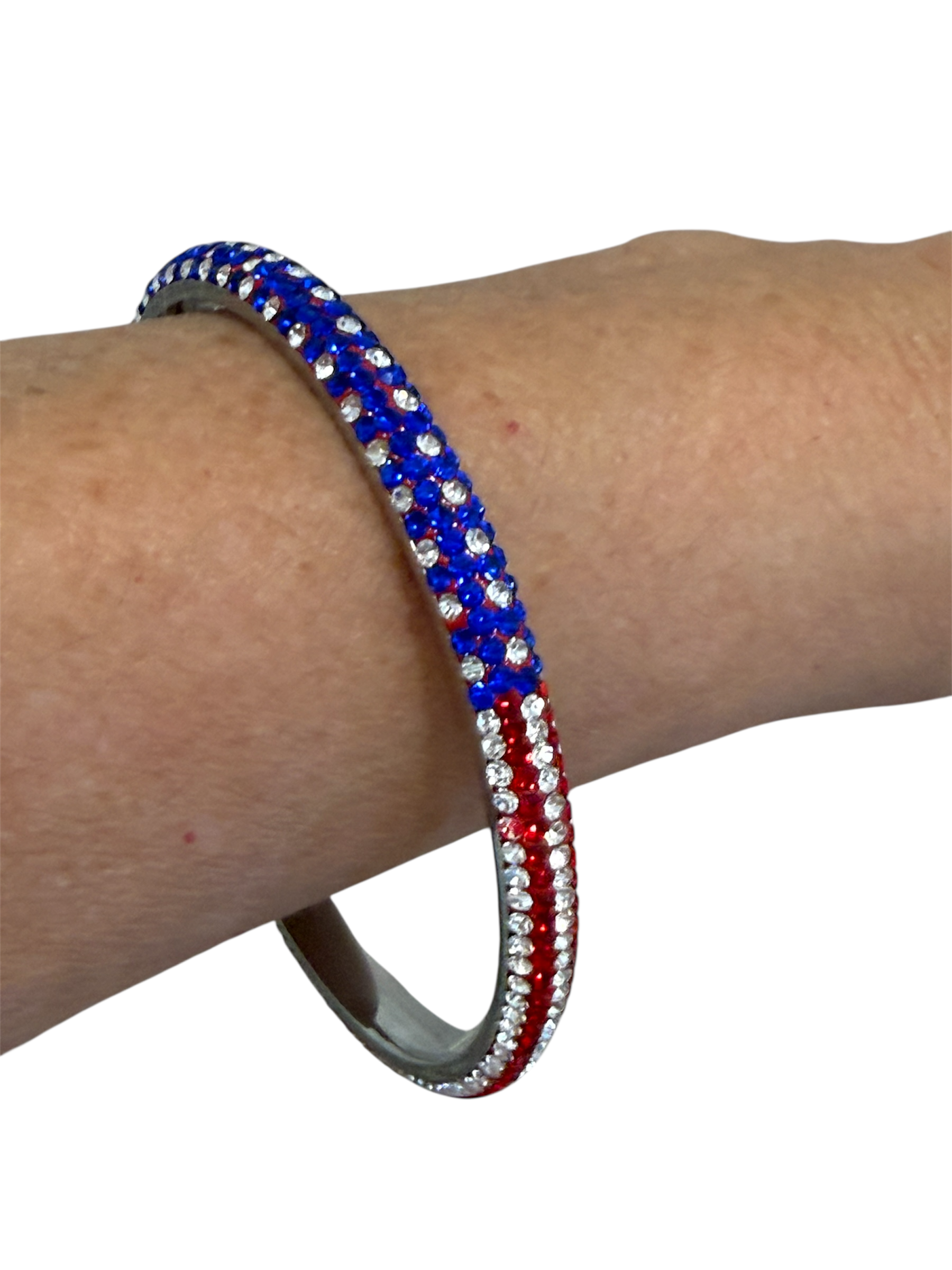 Red, White & Blue Rhinestone Bangle – Patriotic Sparkle Jewelry