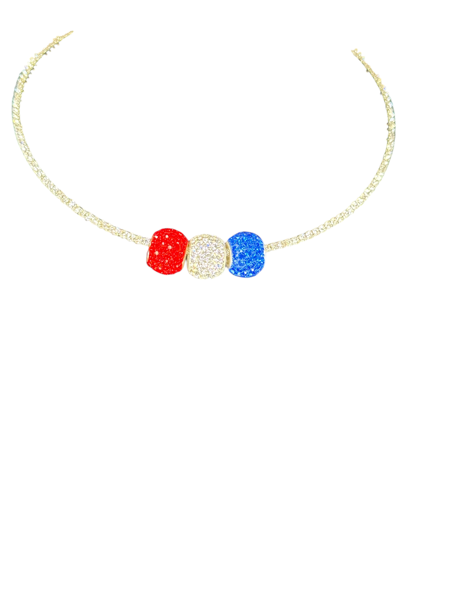 Patriotic Rhinestone Choker – [Bead Trio / Flag Curve Bar]