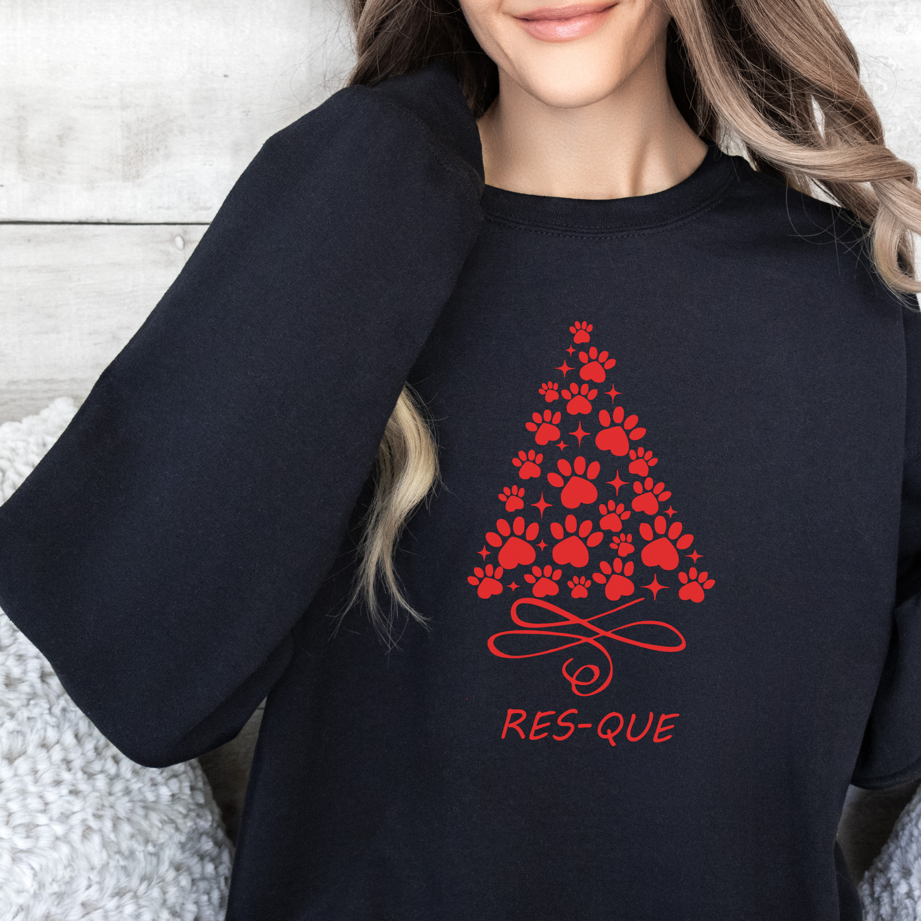 RES-QUE Holiday Sweatshirt (Red Puff HTV)  Cozy • Dimensional • Rescue-Themed Holiday Style