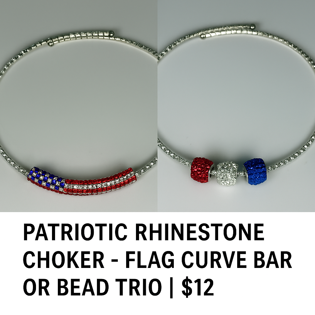 Patriotic Rhinestone Choker – [Bead Trio / Flag Curve Bar]