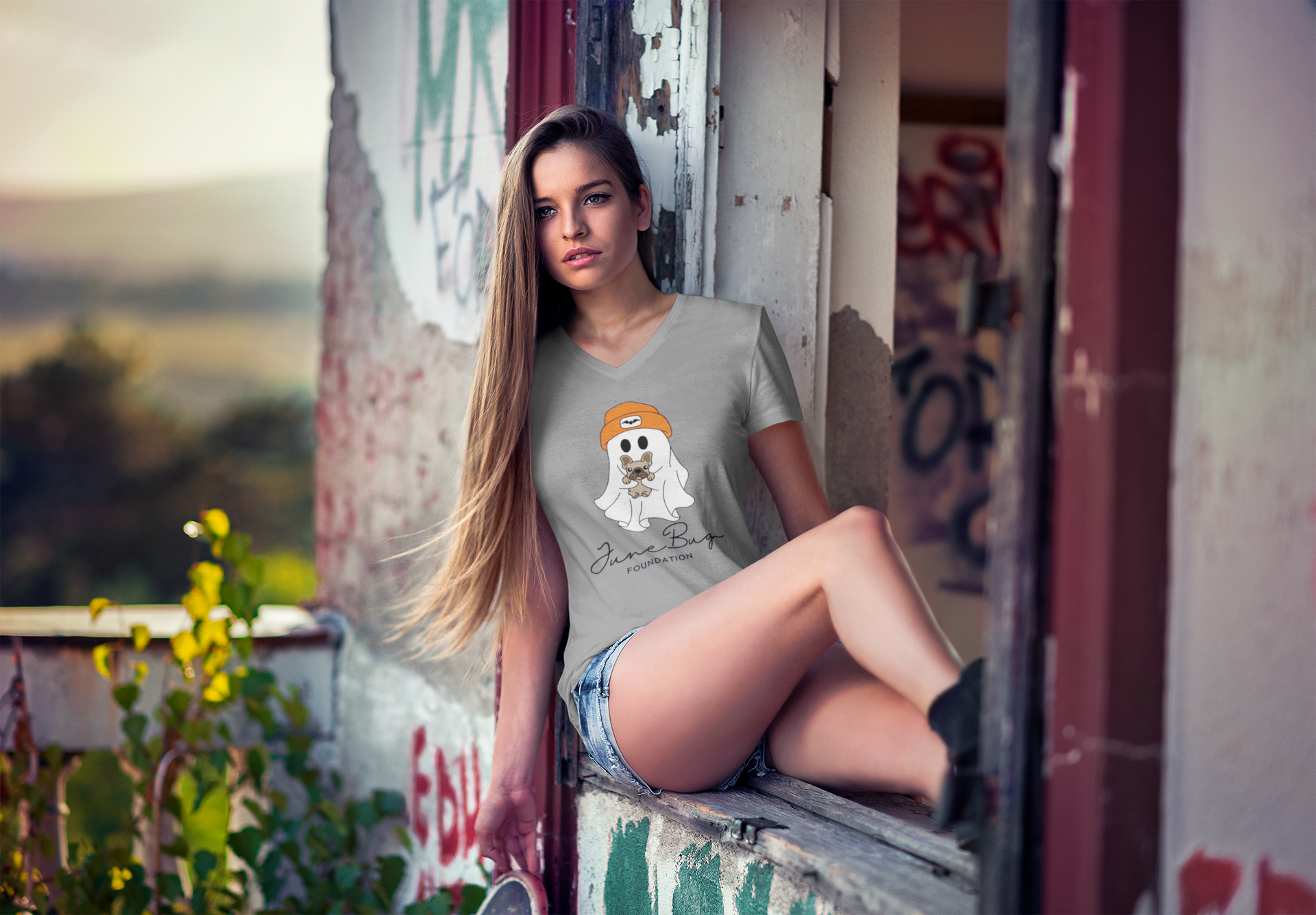 👻 June Bug Foundation “Spooky Cute” Women’s V-Neck Tee