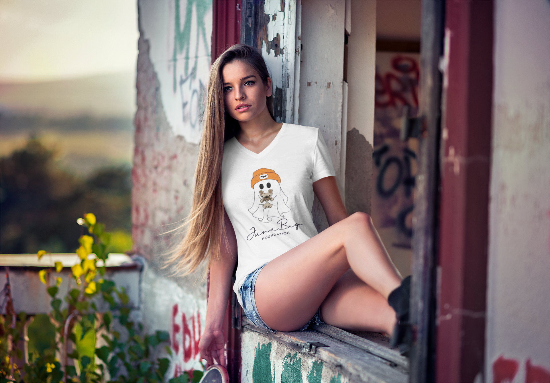 👻 June Bug Foundation “Spooky Cute” Women’s V-Neck Tee