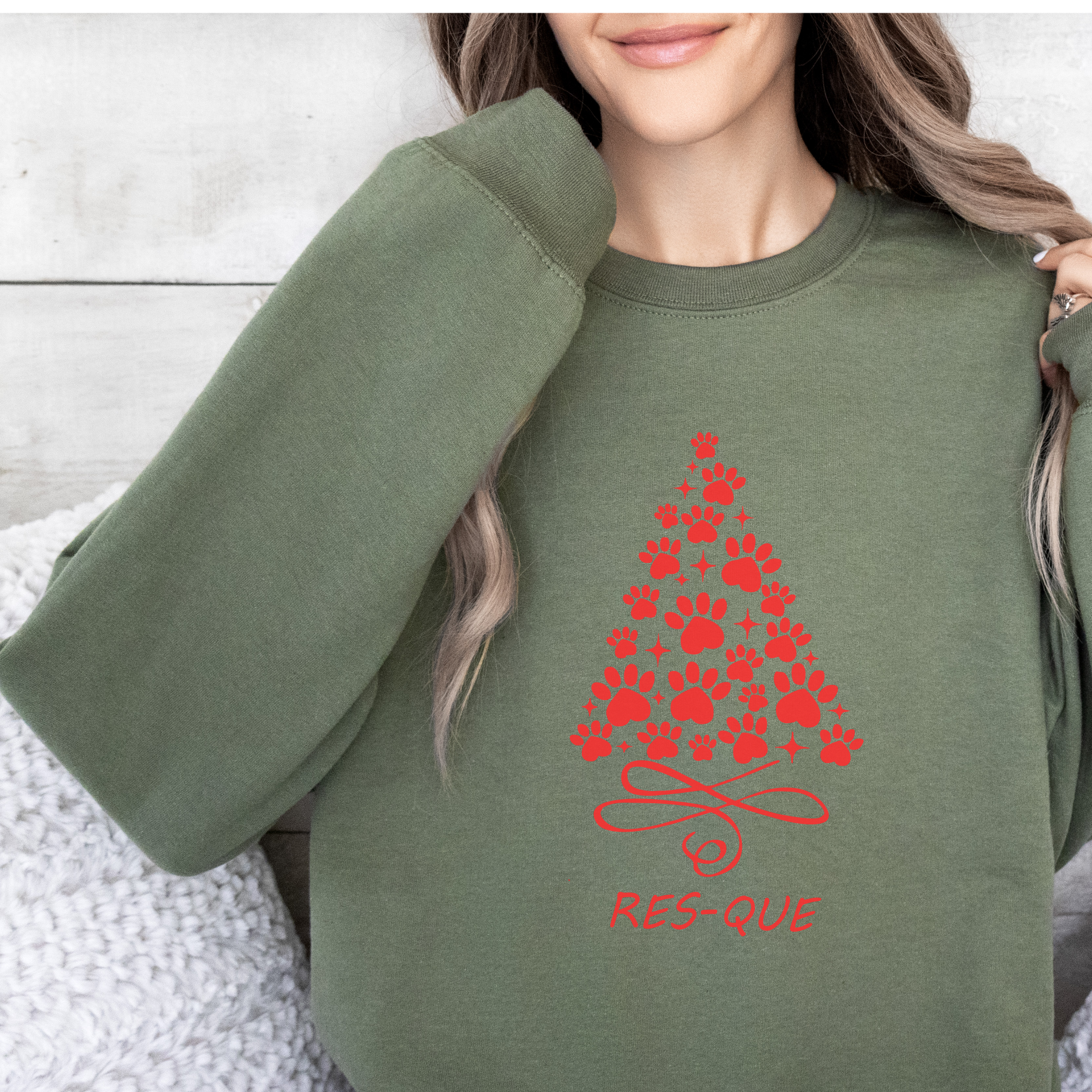 RES-QUE Holiday Sweatshirt (Red Puff HTV)  Cozy • Dimensional • Rescue-Themed Holiday Style