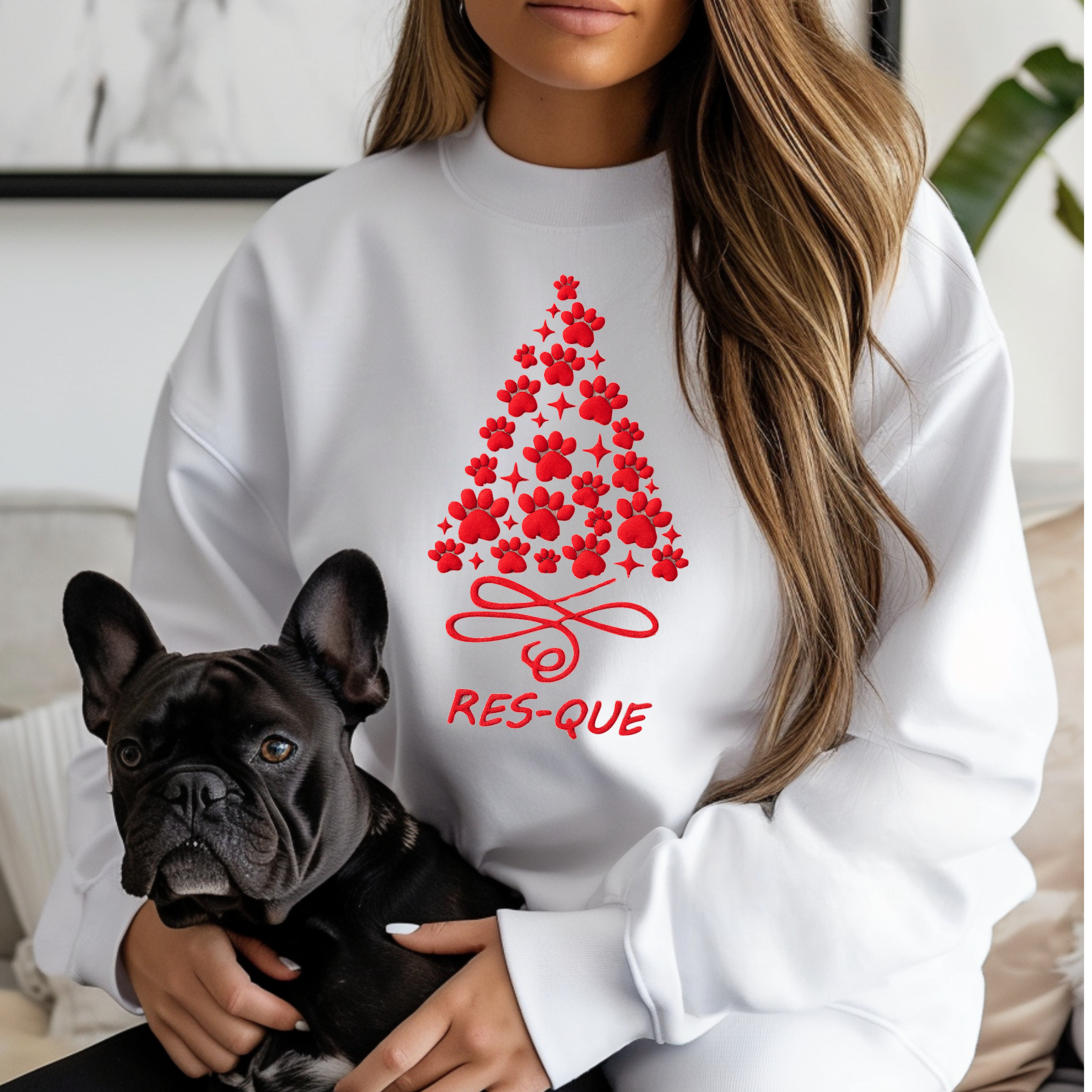 RES-QUE Holiday Sweatshirt (Red Puff HTV)  Cozy • Dimensional • Rescue-Themed Holiday Style