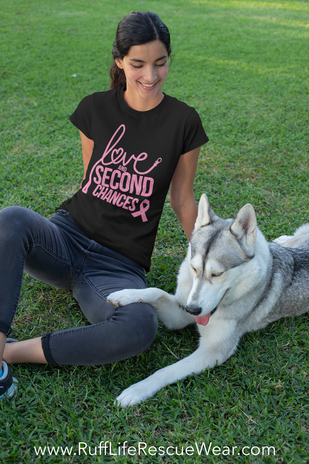 Love and Second Chances Breast Cancer Awareness Ladies Slim Fit Tee - Ruff Life Rescue Wear