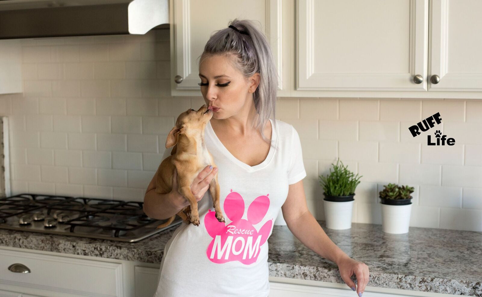 Rescue Mom - (Ladies V-Neck) - Ruff Life Rescue Wear