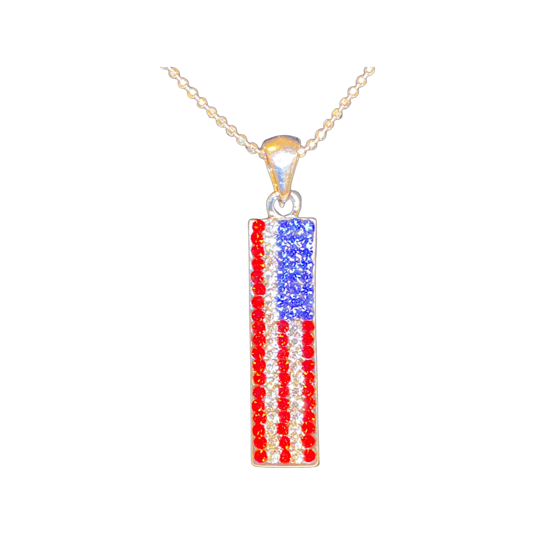 Patriotic Sparkle – American Flag Pendant Necklace